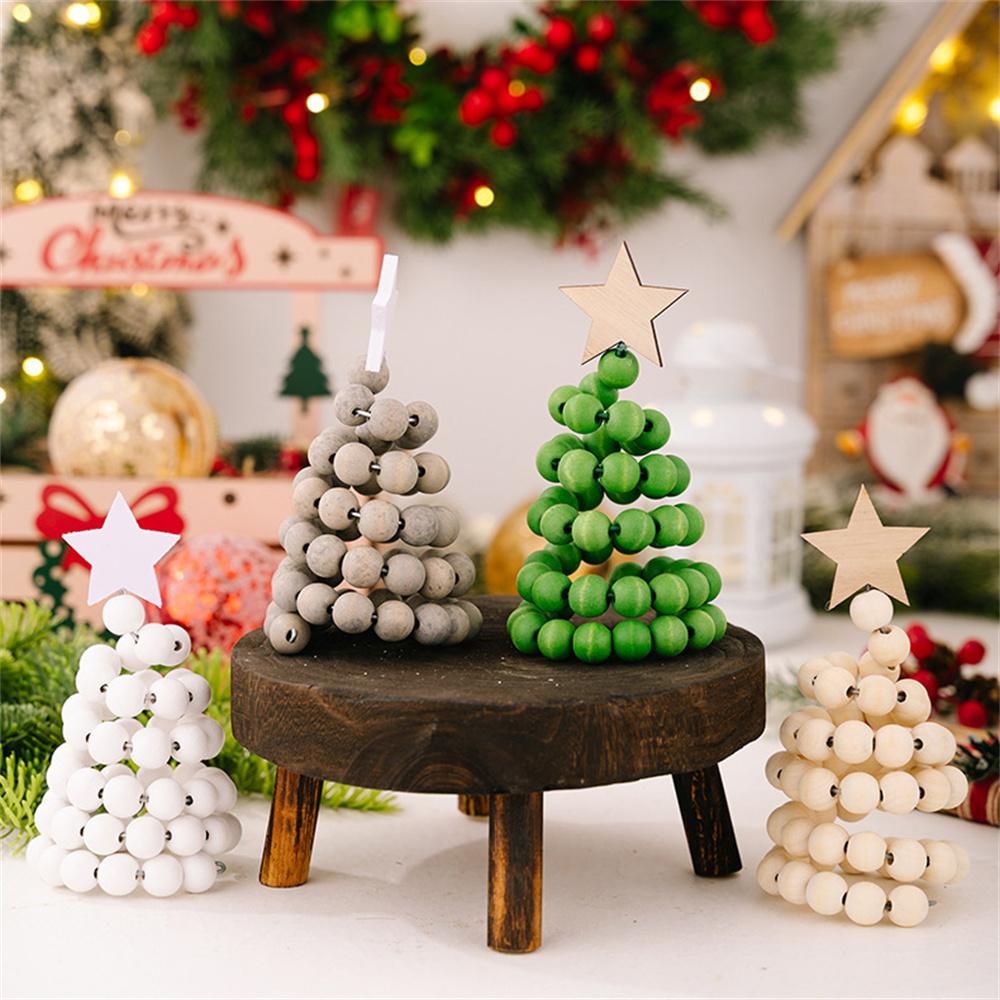 Christmas Tree Wooden Bead Tabletop Decoration Gift Creative Wood Desktop Ornament for Home/Office Holiday Decor