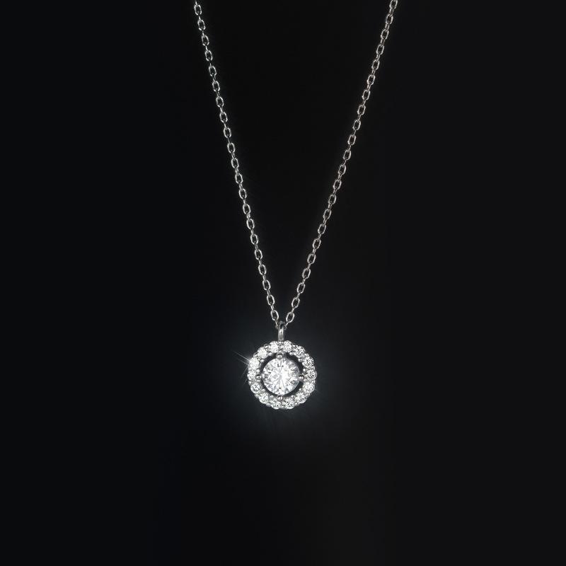 Colier cu diamante cu pandantiv rotund din argint 925 la modă, lanț de claviculă, bijuterii de modă pentru femei pentru cadou de nuntă
