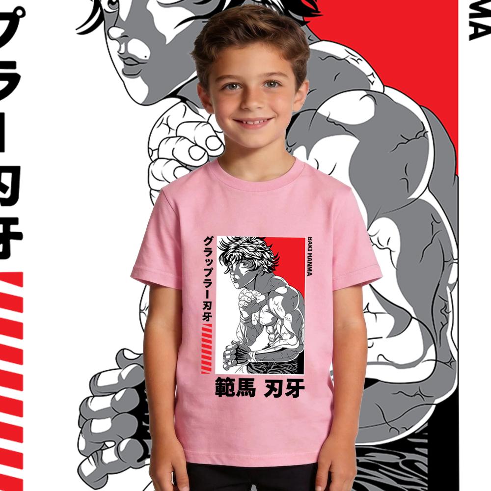 Baki Hanma Anime Print Cotton T Shirts for Boys Girls Kids Summer Short Sleeve Casual Soft Breathable Childrens Tee Top