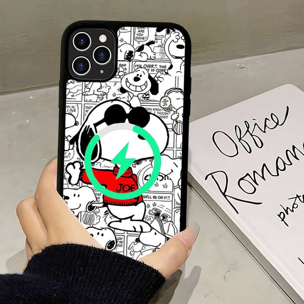 Cute Cartoon S-Snoopys For Magsafe Magnetic Phone Case Wireless PC+TPU For IPhone 11 12 13 14 15 16 17 Pro Max Plus