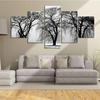 5 Panels Withered Tree Painting On Polyester Grey Background Wall Art Home Decoration for Living Room Bedroom