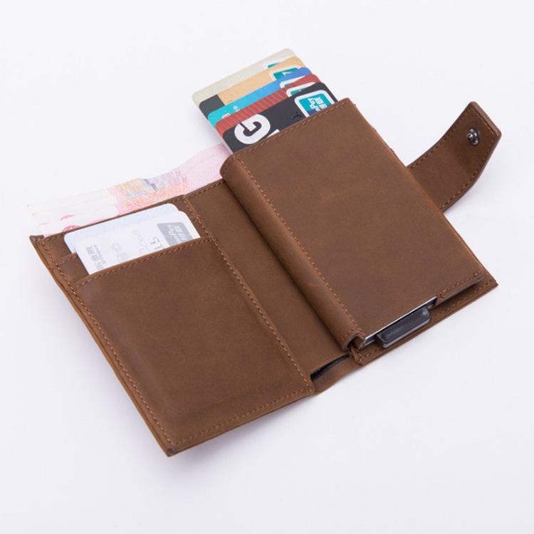 Lychee Pattern Wallet Leather Men's and Women's RFID Wallet Elastic Aluminum Frame Card Bag Carbon Fiber Card Cover OEM