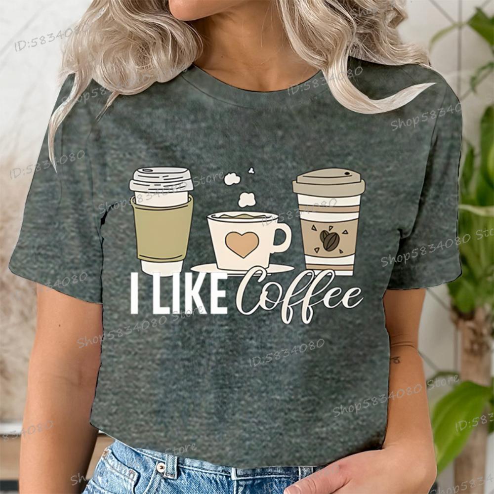 Short Sleeve T-shirt for Coffee Lover Crew Neck Women Fashion Summer Clothes I Love Coffee Graphic Tee Girl Coffee Party T-shirt