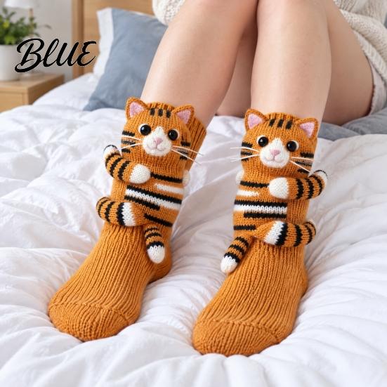 Comfy Indoor Slipper Socks 1 Pair 3D Knit Animal Socks Fuzzy Cute Novelty Knitted Hand Crocheted Floor Sock Stuffed Christmas Gift for Kids