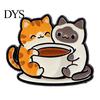 Daily Outfit Brooch Cartoon Coffee Cup Cat Brooch, Kitten Enamle Lapel Pin, Animal Jackets Decorative Badge Theme Alloy Badge, Clothing Accessories