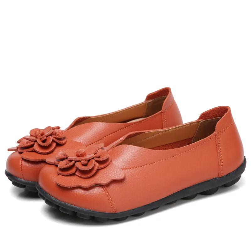 Fashion 2025Soft Genuine Leather Flat Shoes Women Flats with Flowers Ladies Shoes Women Designers Loafers Slip On Ballerina
