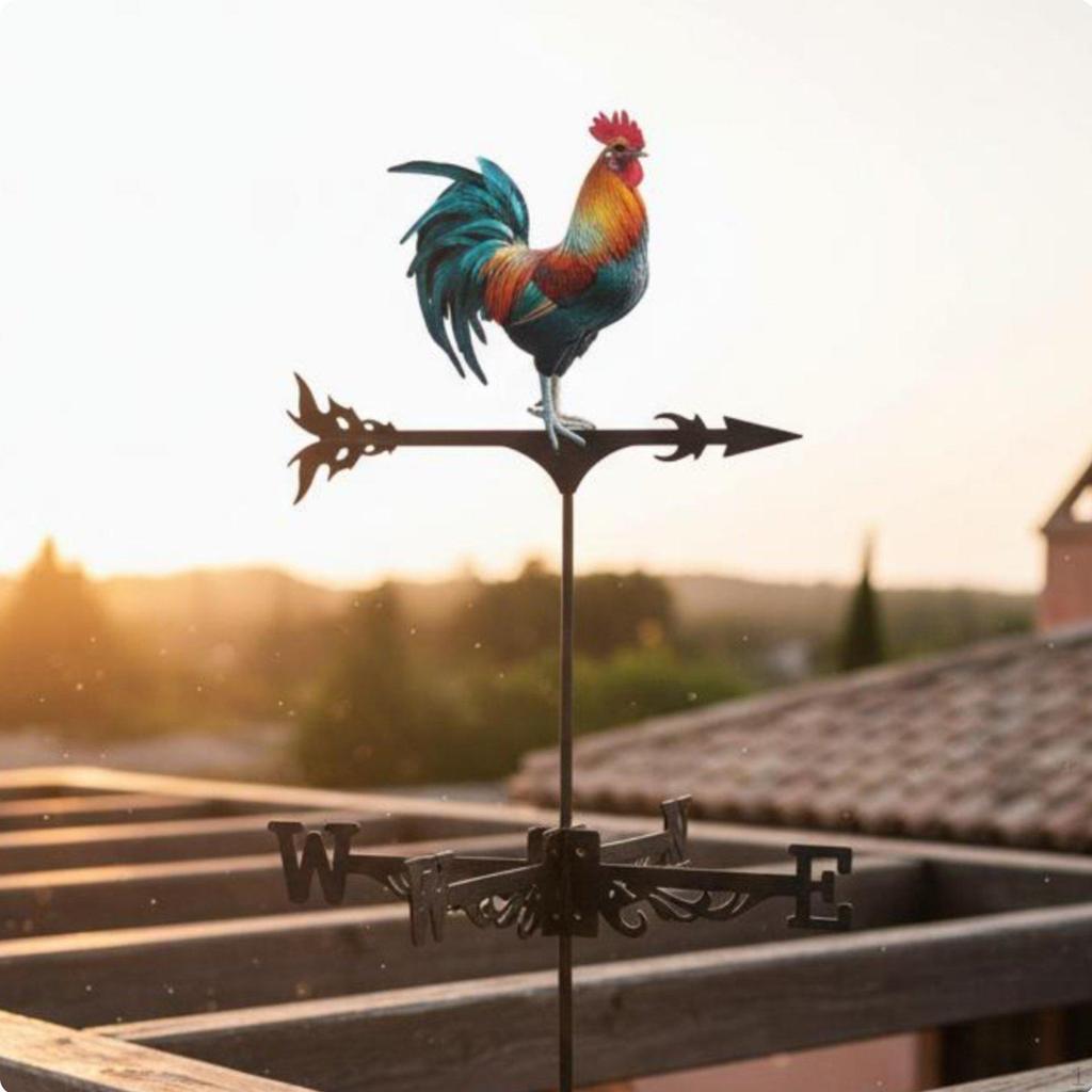 Weathercock Weathervane Wrought Iron Metal Weather Resistant Roof Mount Wind Indicator