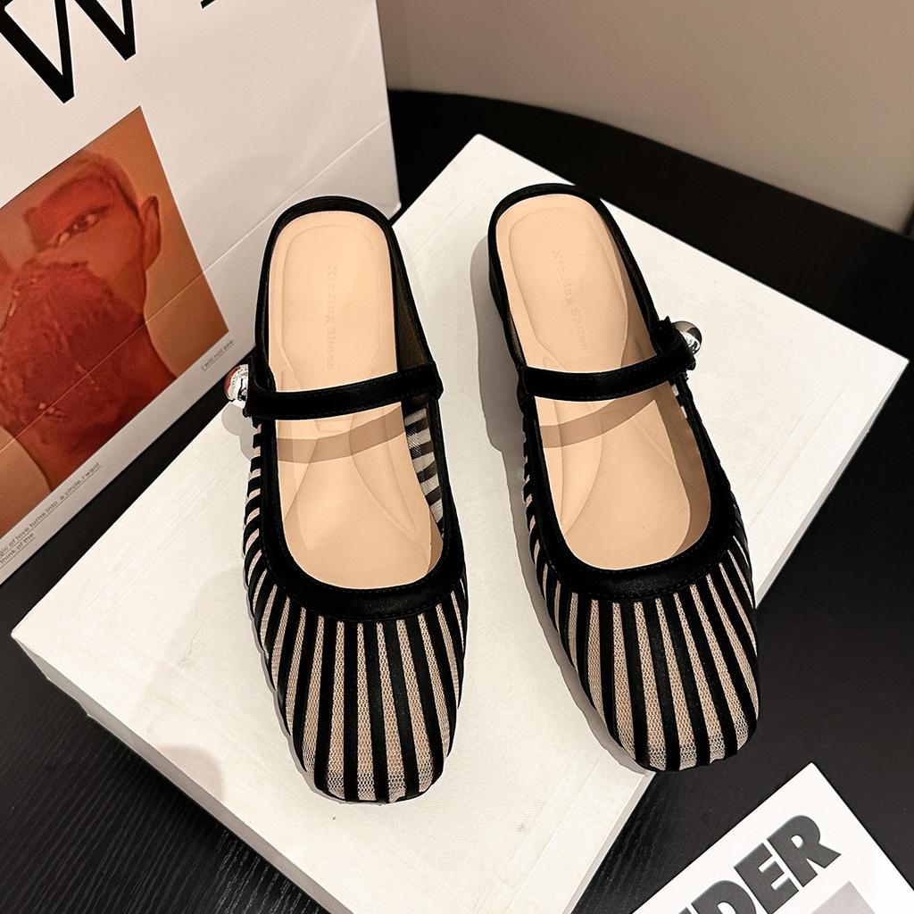 796-27 Square head hollow bag head sandals women's leisure niche design flat bottom shallow mouth one-word buckle belt single shoes summer