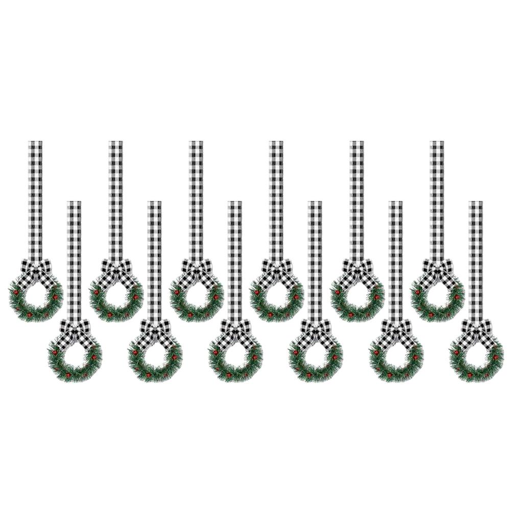 12Pcs Artificial Wreath 13cm Small Christmas Wreaths Ribbon Bows Wreath for Front Door Kitchen Cabinets Wall Window