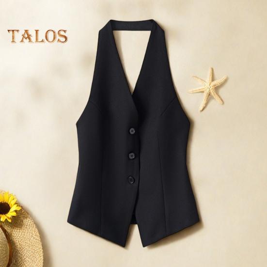 Women's Halter V Neck Suit Vest Button Down Backless Blazer Waistcoat Sleeveless Crop Tank Top Vintage Dressy Vest