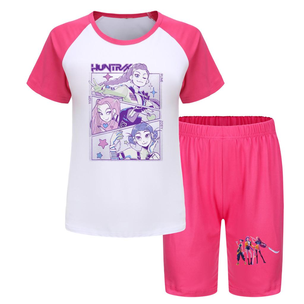 Kpop Demon Hunters Children Summer Sports Set With Cotton Tee And Shorts For Kids