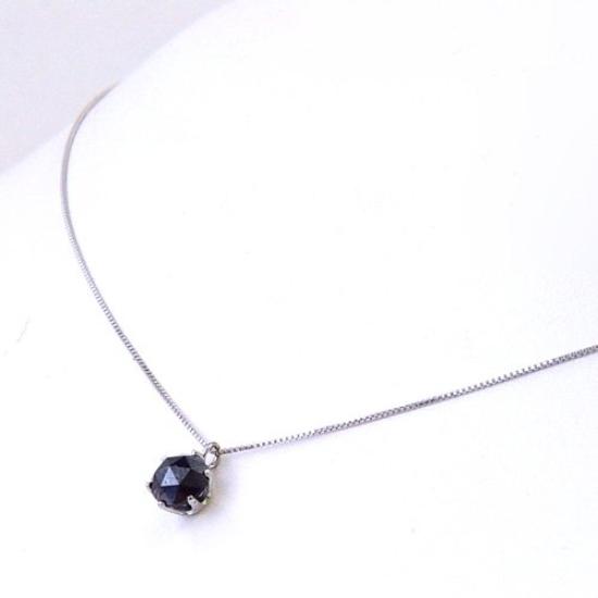 and My Jewelry Platinum Pendant Necklace with a Large Carat Natural Black Diamond [Your Box] 0.5 Rose-Cut (April Birthstone)