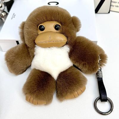 [Little Monkey] Real Rex Rabbit Hair Bag Pendant Car Keychain Cute School Bag Pendant