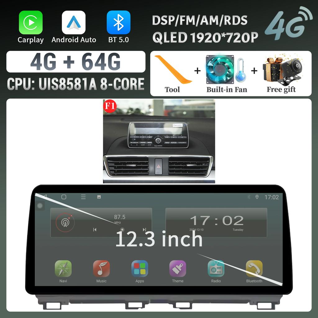 12.3"Car Radio Multimedia GPS For Mazda 3 Axela BM 2013-2017 Android 14 Navigation Wireless BT Carplay Head Unit Screen Stereo