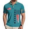 Men's Loose Fit Casual Polo Shirt Short Sleeve Button Down Collar Printed Graphic Tee with Flag Design and Freedom Text