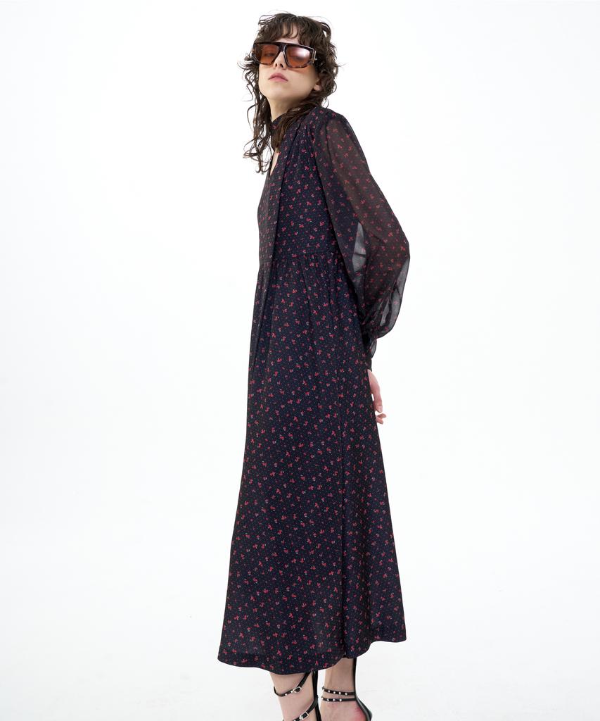 Bikwaieos Maxi Tie Neck Dress_Black Red