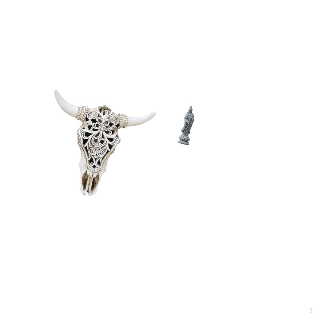 Tribal Bull Head Wall Hanging Art And Guan Yin Buddha Sculpture Ornament for Office Farmhouse