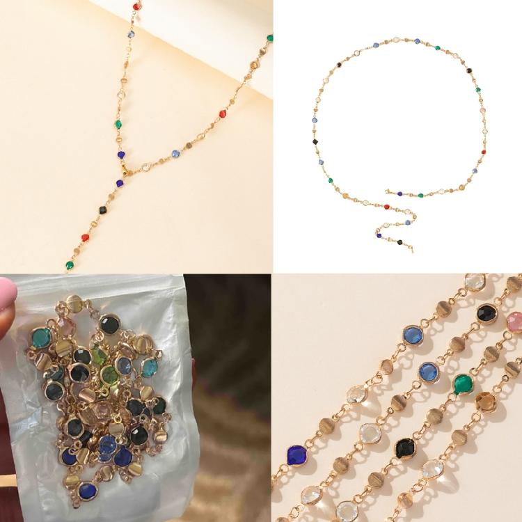Eye Catching Colorful Crystal Neckpiece Adjustable Length Clavicle Chain Long Y-Shaped Neckchain for Fashion Ladies