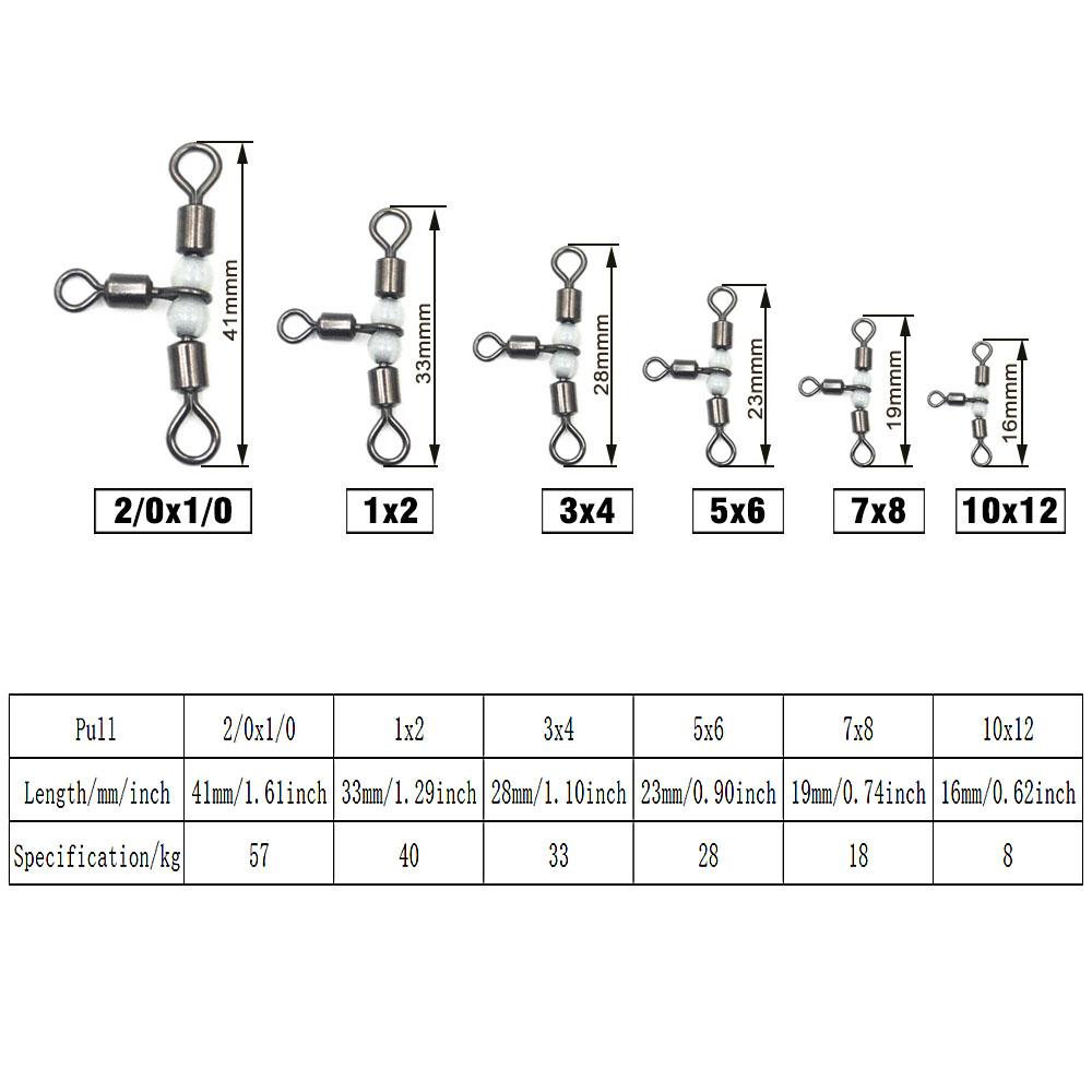 MNFT 25Pcs Stainless Steel T-Turn 3 Way Fishing Connector Rolling Swivel Fishing Tackle Connector Luminous beads attract fish