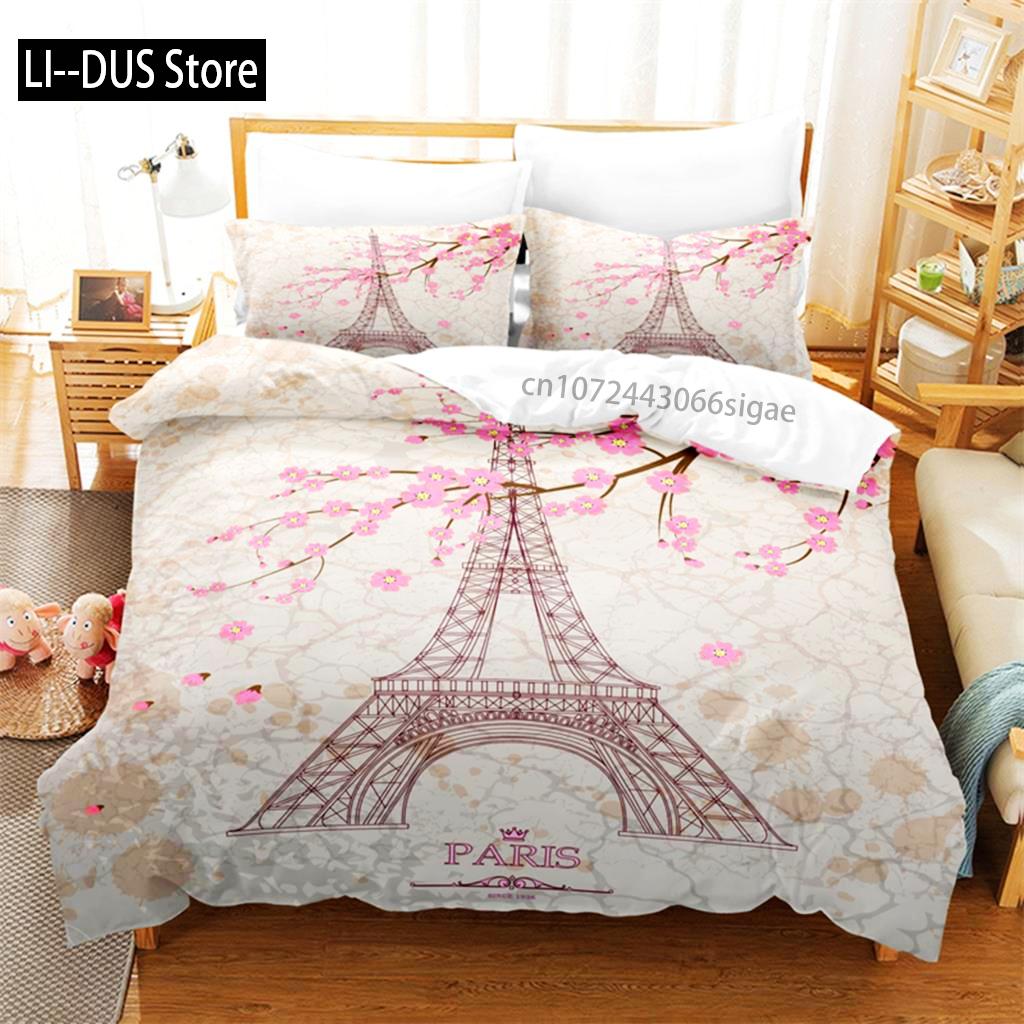 

Романтический парижский комплект постельного белья Комплект с пододеяльником 3D постельное белье Цифровая печать Комплект постельного белья размера Queen Модный дизайн EU single(135x200cm)
