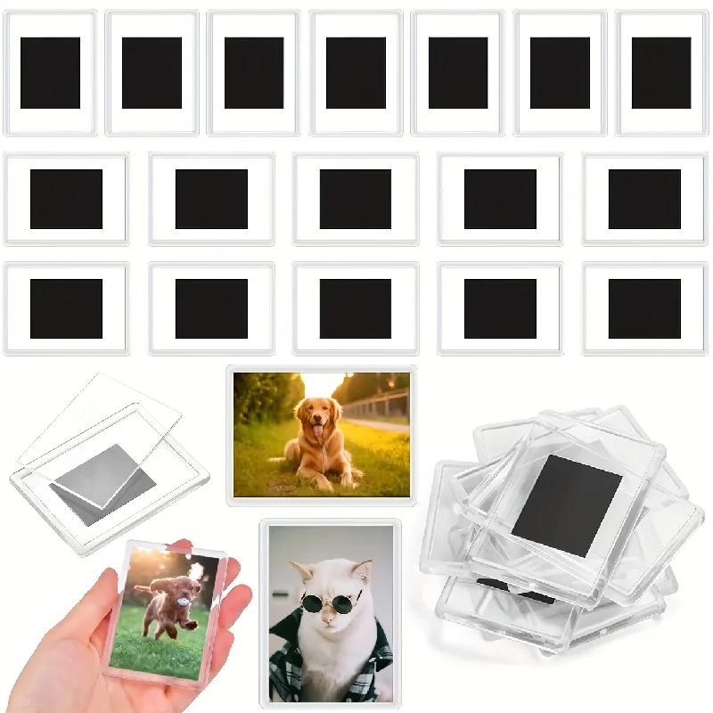 50Pcs Acrylic Photo Frame Set Mini Magnetic Refrigerator Picture Frames Insert Fridge Magnets Decoration Blank Craft Photo Frame