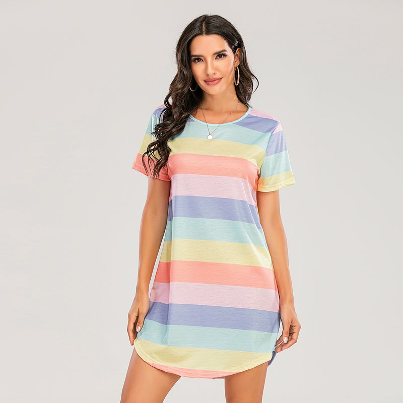 

2025 Rainbow Stripe Loose T-shirt Large Dress Light color S