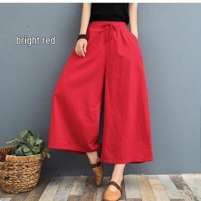 Pantaloni de vară din bumbac și in mărime mare cu picior larg - Culottes opt sferturi ușori și versatili