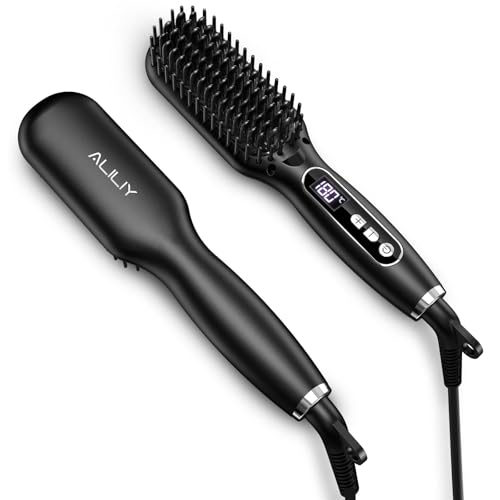 

Aliliy Heat Brush Long Straightening Hair Iron [30 Million Negative Ions / 120-200°C (498-498°F) 9 Temperature Settings / Moisturizing and Shiny Hair