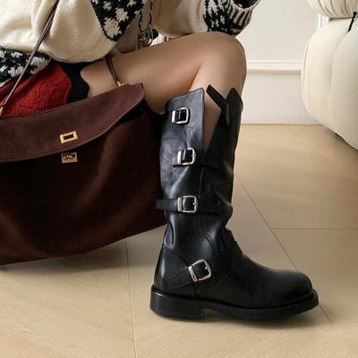 Korean Version of Fashion Boots Women's Versatile Martin Boots Long Tube 2025 Autumn New Buckle Casual High Boots Children