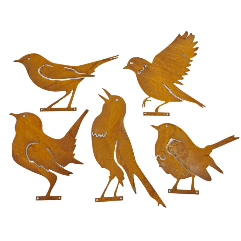 Rustic Metal Bird Silhouette Set: 4-Piece Outdoor Garden Courtyard Decoration