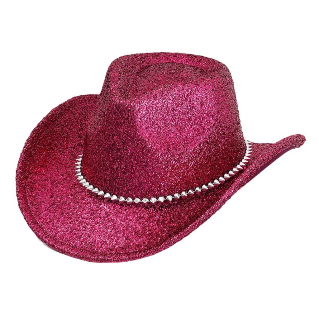 Men's and Women's Fashionable and Elegant Top Hat Western Cowboy Hat Metal Three-dimensional Rivet Rhinestone Accessories Wedding Travel Hat
