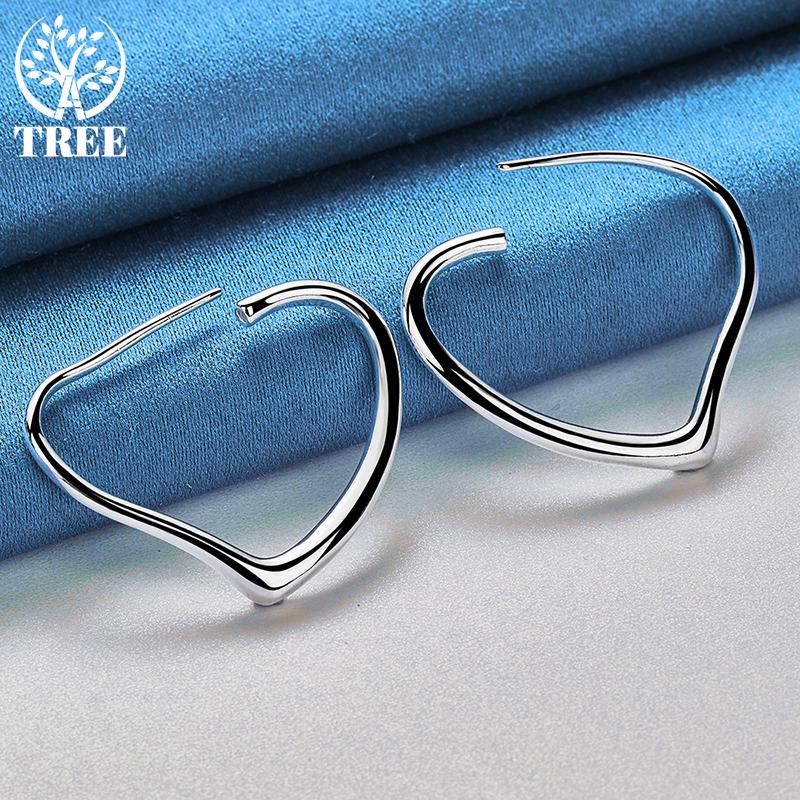925 Sterling Silver Heart-shaped 29x37mm Circular Earrings, Fashionable Jewelry Earrings