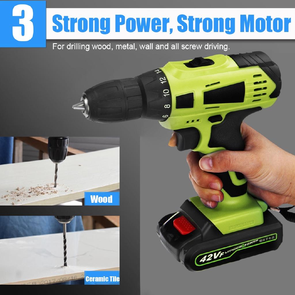 42V Cordless Rechargeable 7500mAh Battery Electric Drill Impact Wrench 2 Speed Screwdriver