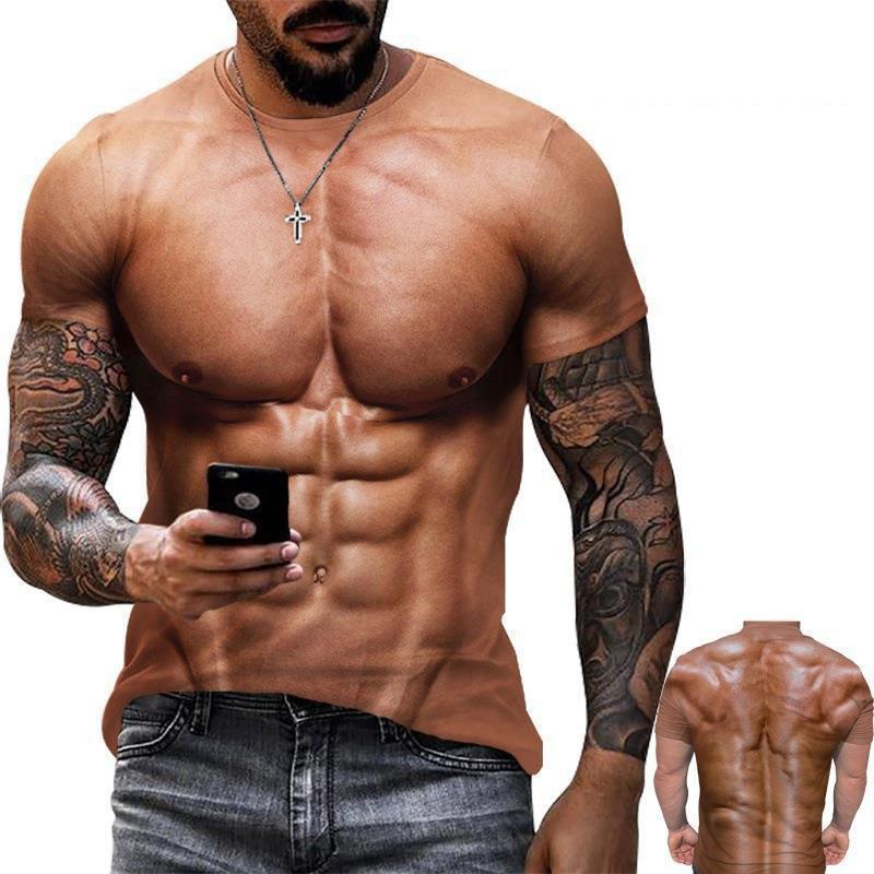 Summer New Muscular Men's 3D Digital Printed T-shirt Short Sleeved