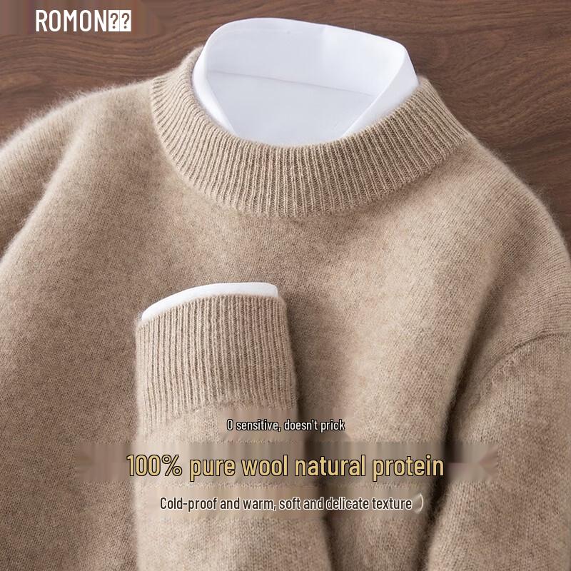 ROMON Men's Pure Wool Half-High Collar Thickened Knitted Sweater