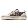 Men's Ethnic Print Espadrille Sneakers Lace-up Canvas Shoes with Woven Jute Sole for Casual Wear