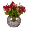 Multicolor Flowers with Mercury Glass Vase for Home Decor Center Table Bedroom Living Room and Office Decoration (Multicolor)