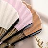Solid Color Shell Fan Natural Fiber Fabric Foldable Breathable Handheld Retro Cooling Fan 6XDE