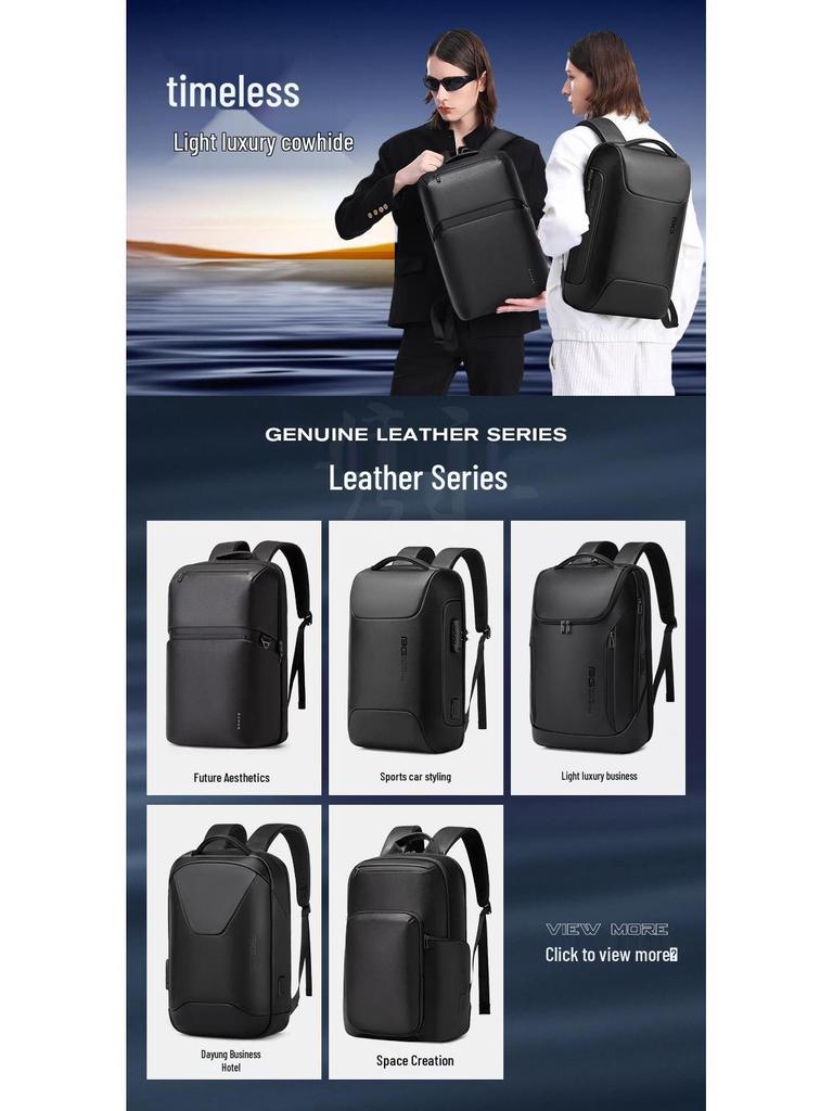 BANGE Men's Casual Leather Business Backpack - Top Layer Cowhide Fashion Computer Bag