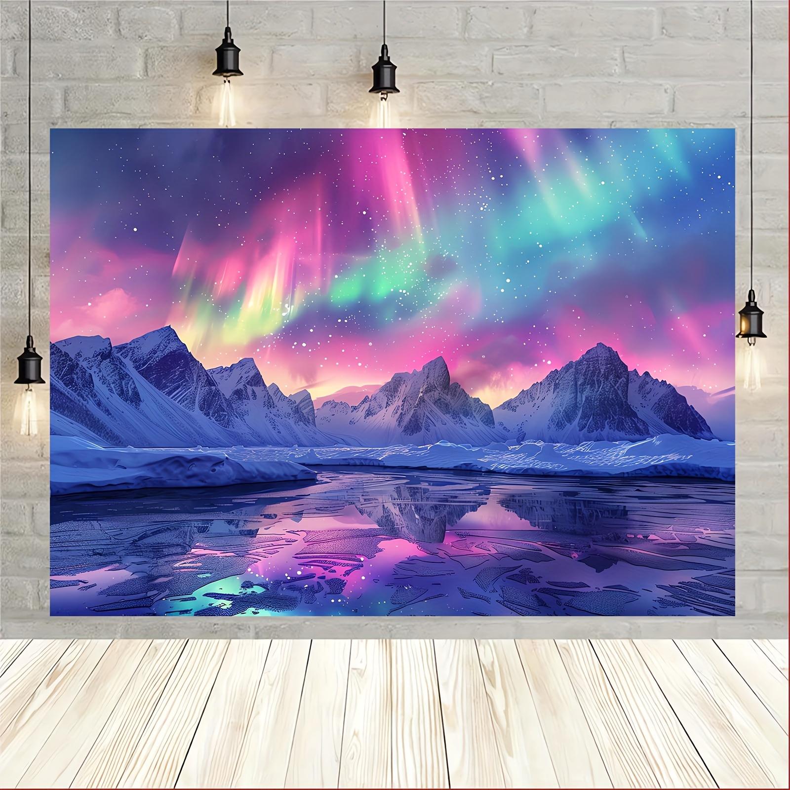 Northern Lights Background, Arctic Snow Mountain and Northern Lights Scene, Spring and Summer Holiday Decoration 100x150cm