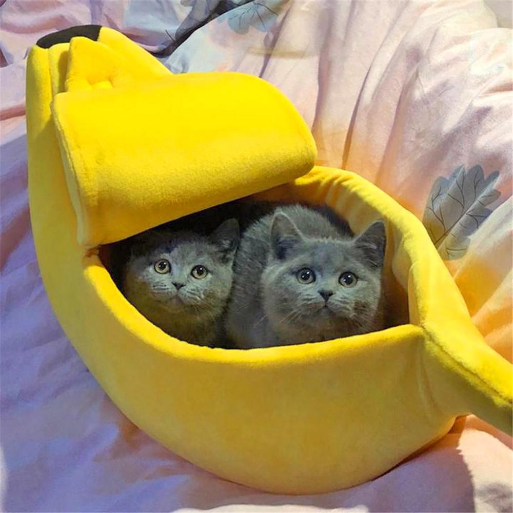 

Small Pet Bed Banana Shape Warm Soft Plush Breathable Bed Banana Bed жовтий