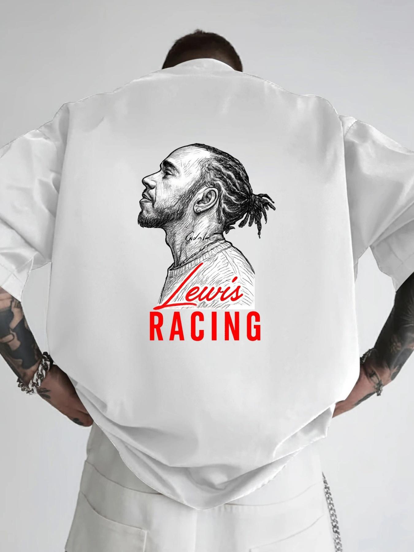 

Men S T-Shirt Featuring a Red Graphic Print of Lewis Racing - a Casual Crew Neck XXXL