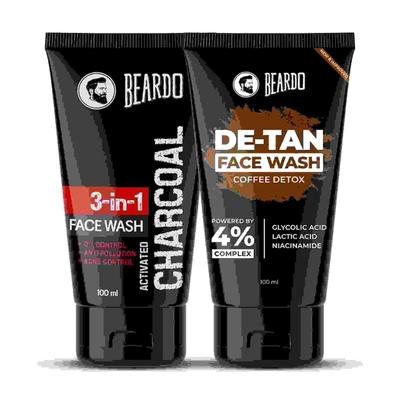Detan And Charcoal Face Wash Combo For Men 100 Ml X 2 Deep Clean Oil Control Tan Removal Daily Use Skin Care