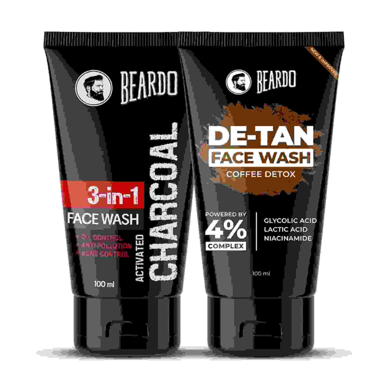 

Beardo Detan And Charcoal Face Wash Combo For Men 100 Ml X 2 Deep Clean Oil Control Tan Removal Daily Use Skin Care