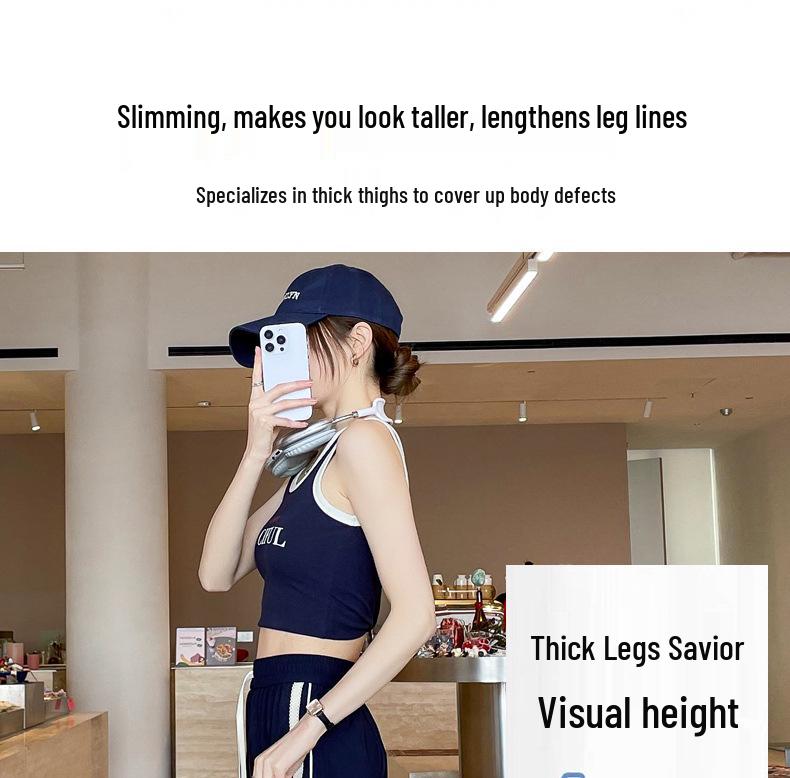 Women's Quick-Dry Ice Silk Wide-Leg Pants with Side Stripe - High Waist, Slimming, Draping Casual Sports Pants