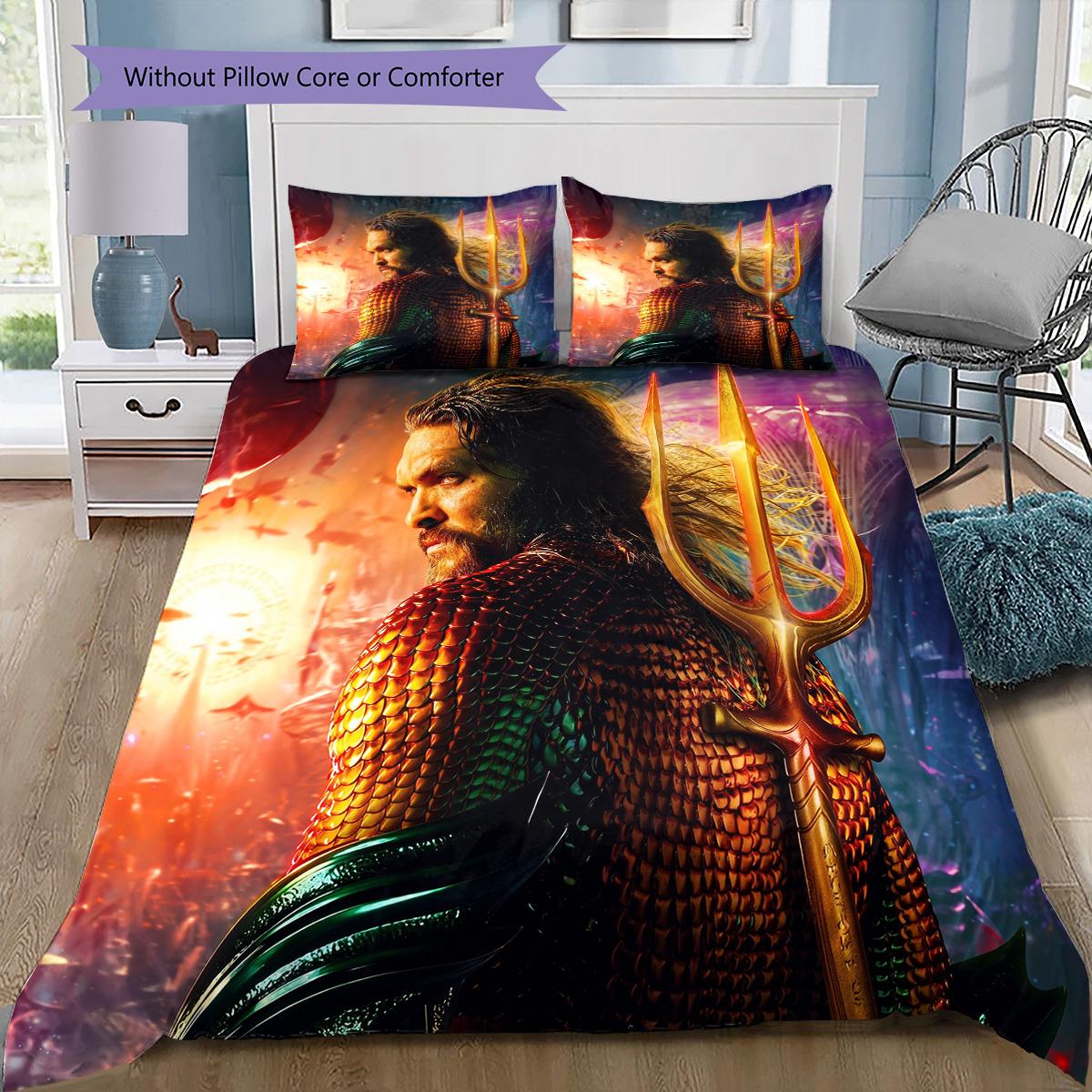 

Neptune s Trident Bedding Set, 1 Duvet Cover & 2 Pillowcases, Home Decor, Great Gift for Superhero Fans 135x200cm