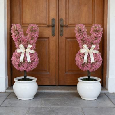 Décoration de plante lapin artificielle avec feuilles vertes réalistes, plantes artificielles résistantes à la décoloration, plastique anti-UV, décoration de fête de Pâques pour la porte d'entrée de la maison