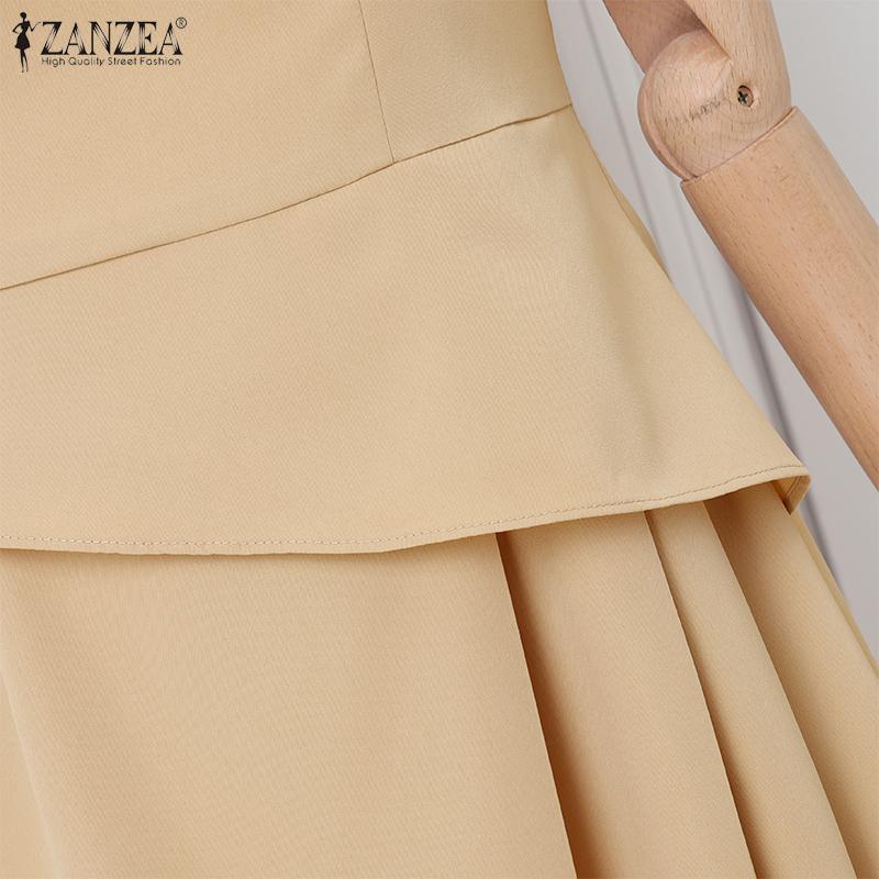 ZANZEA Women Casual Square Collar Summer Short Sleeve Dress