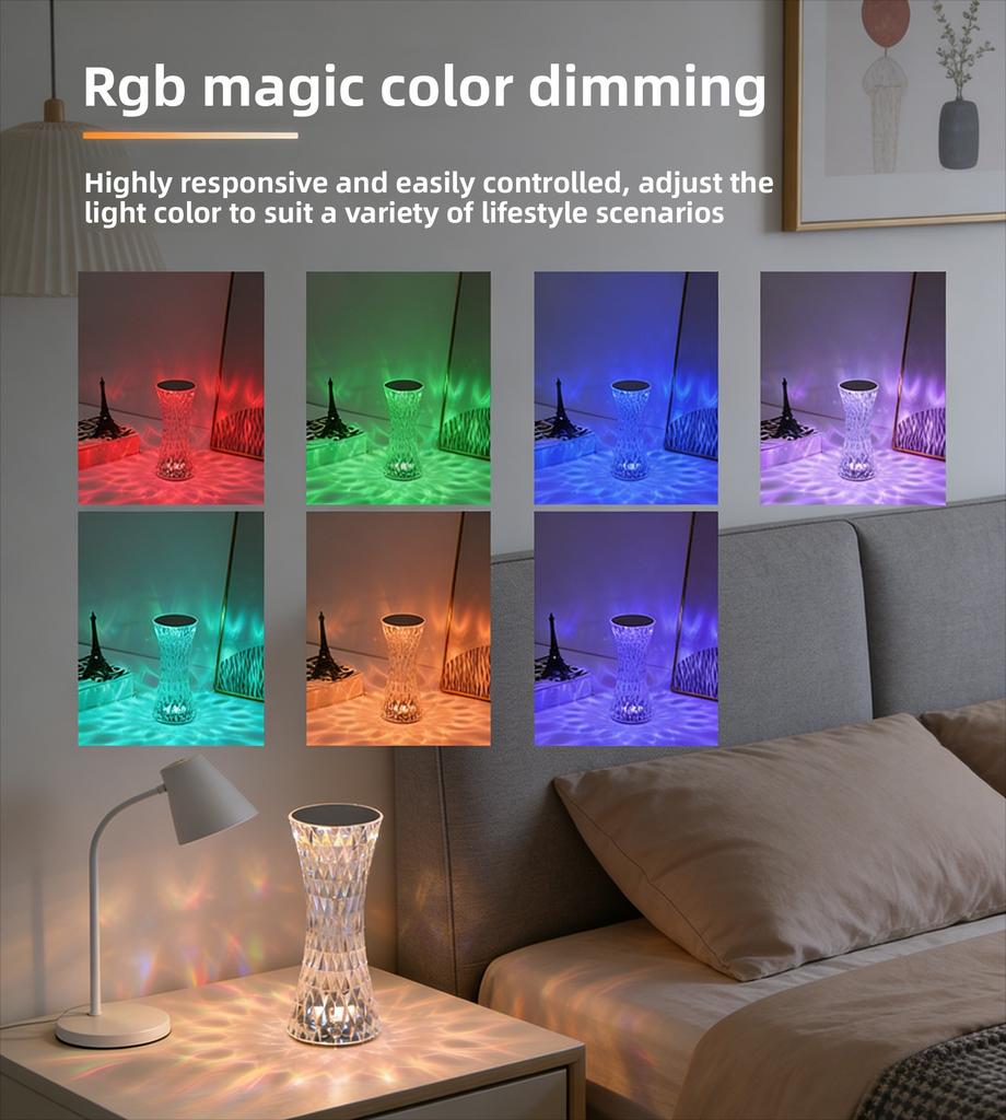 Creative Curvy Waist Crystal Table Lamp Touch Control Romantic Atmosphere Night Light Decorative Gift Lamp for Bedroom Bedside