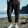 Autumn Cotton and Linen Men's Casual Trousers Tying Feet Multi-pocket Tether Solid Color Loose Work Pants